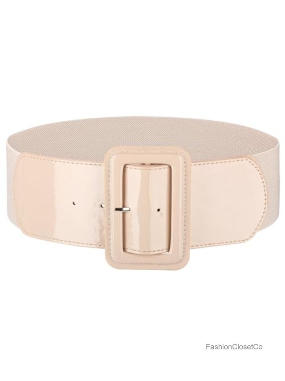 Wide Stretchy Elastic Waist Belt Patent Leather Square Buckle